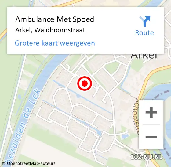 Locatie op kaart van de 112 melding: Ambulance Met Spoed Naar Arkel, Waldhoornstraat op 7 augustus 2019 01:21