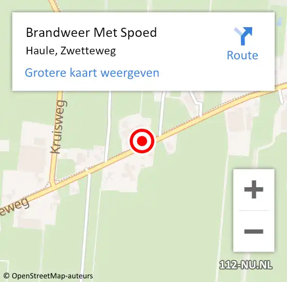 Locatie op kaart van de 112 melding: Brandweer Met Spoed Naar Haule, Zwetteweg op 7 augustus 2019 05:54