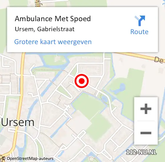 Locatie op kaart van de 112 melding: Ambulance Met Spoed Naar Ursem, Gabrielstraat op 7 augustus 2019 06:30