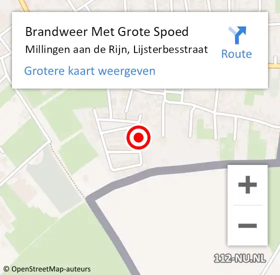 Locatie op kaart van de 112 melding: Brandweer Met Grote Spoed Naar Millingen aan de Rijn, Lijsterbesstraat op 7 augustus 2019 06:52