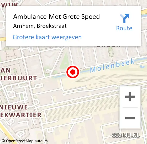 Locatie op kaart van de 112 melding: Ambulance Met Grote Spoed Naar Arnhem, Broekstraat op 7 augustus 2019 09:00