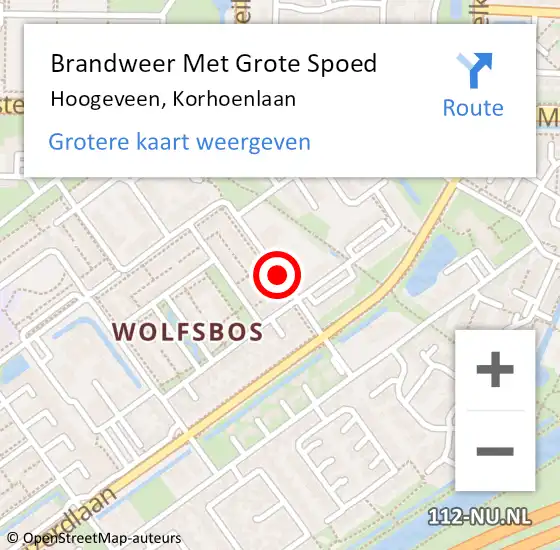 Locatie op kaart van de 112 melding: Brandweer Met Grote Spoed Naar Hoogeveen, Korhoenlaan op 7 augustus 2019 09:07