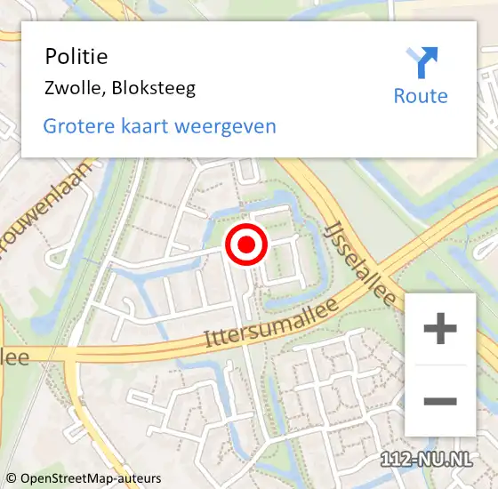 Locatie op kaart van de 112 melding: Politie Zwolle, Bloksteeg op 7 augustus 2019 11:28