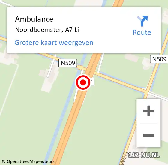 Locatie op kaart van de 112 melding: Ambulance Noordbeemster, A7 Li op 7 augustus 2019 12:32