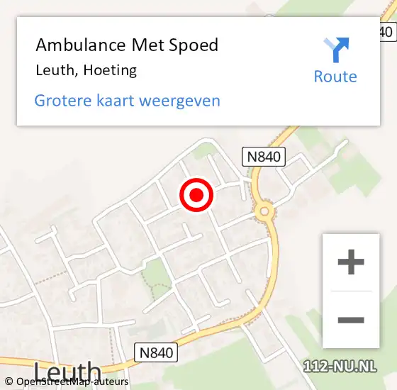 Locatie op kaart van de 112 melding: Ambulance Met Spoed Naar Leuth, Hoeting op 7 augustus 2019 13:08