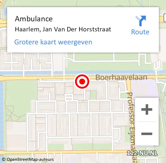 Locatie op kaart van de 112 melding: Ambulance Haarlem, Jan Van Der Horststraat op 7 augustus 2019 13:39