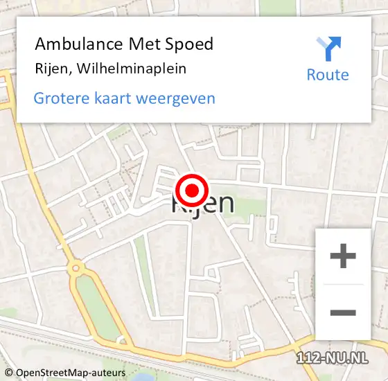 Locatie op kaart van de 112 melding: Ambulance Met Spoed Naar Rijen, Wilhelminaplein op 7 augustus 2019 14:39