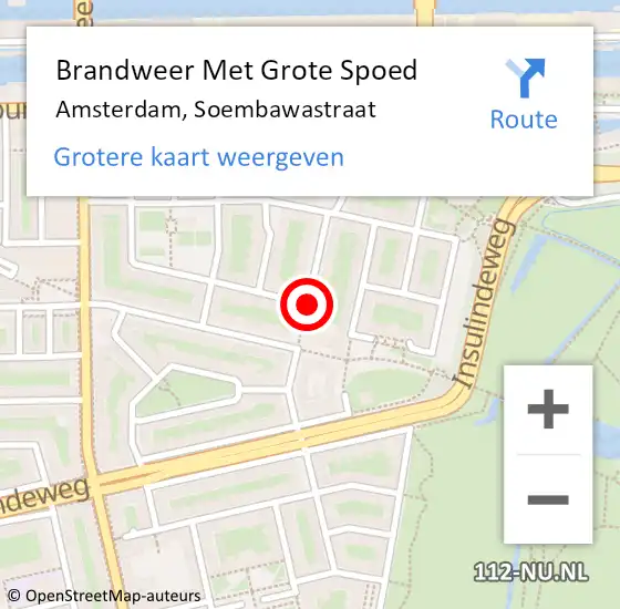 Locatie op kaart van de 112 melding: Brandweer Met Grote Spoed Naar Amsterdam, Soembawastraat op 7 augustus 2019 14:43