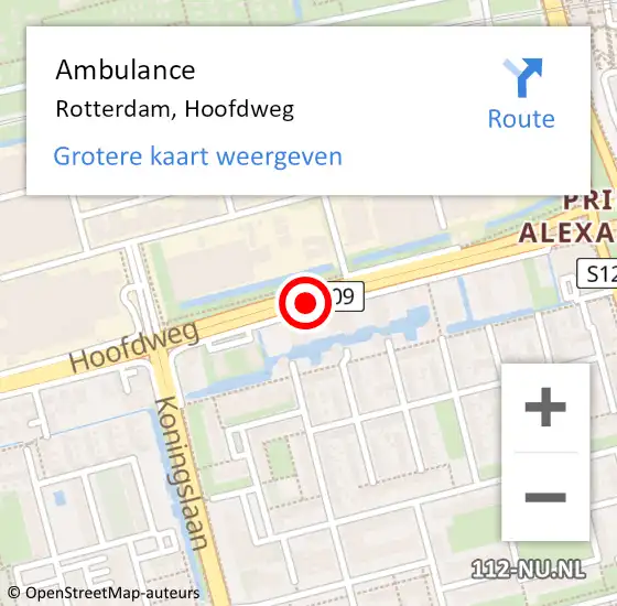 Locatie op kaart van de 112 melding: Ambulance Rotterdam, Hoofdweg op 7 augustus 2019 15:41