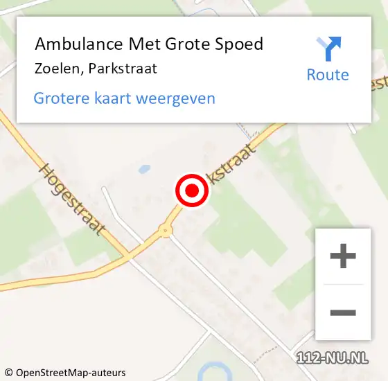 Locatie op kaart van de 112 melding: Ambulance Met Grote Spoed Naar Zoelen, Parkstraat op 7 augustus 2019 16:55