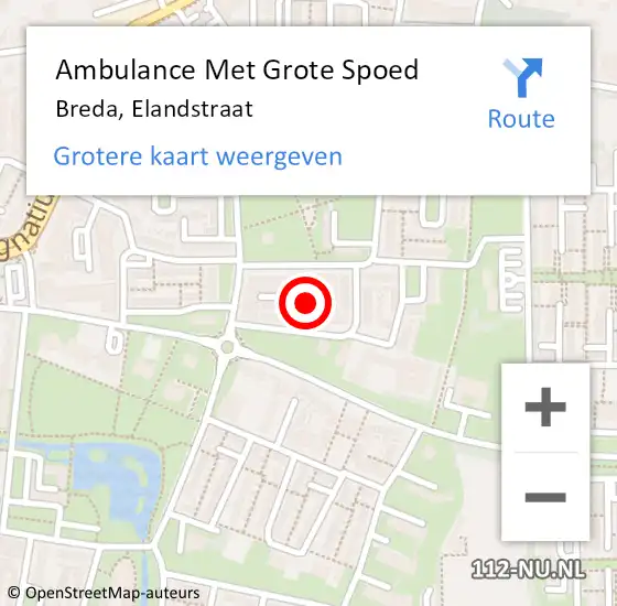 Locatie op kaart van de 112 melding: Ambulance Met Grote Spoed Naar Breda, Elandstraat op 7 augustus 2019 18:05