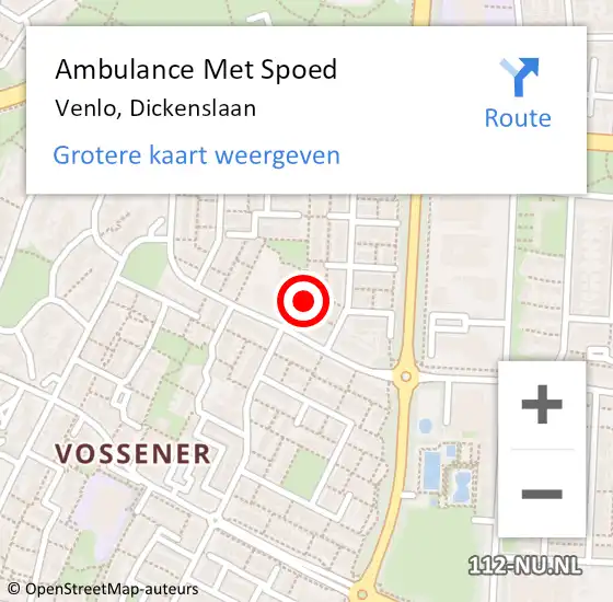 Locatie op kaart van de 112 melding: Ambulance Met Spoed Naar Venlo, Dickenslaan op 7 augustus 2019 21:35