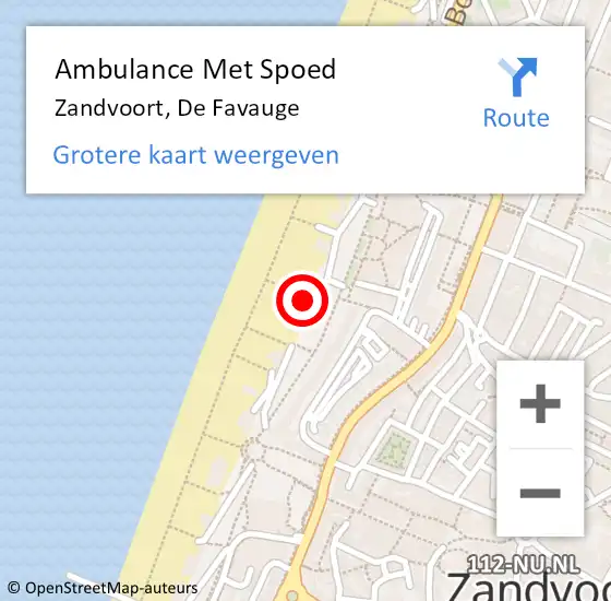 Locatie op kaart van de 112 melding: Ambulance Met Spoed Naar Zandvoort, De Favauge op 7 augustus 2019 22:48