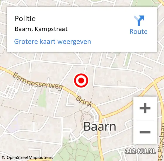 Locatie op kaart van de 112 melding: Politie Baarn, Kampstraat op 7 augustus 2019 23:00