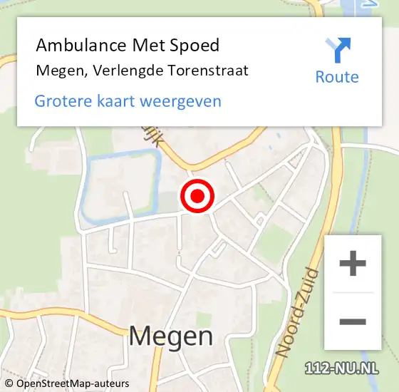 Locatie op kaart van de 112 melding: Ambulance Met Spoed Naar Megen, Verlengde Torenstraat op 8 augustus 2019 00:31