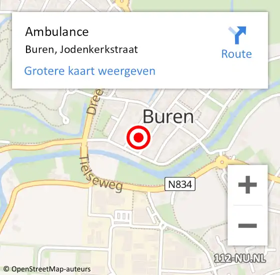 Locatie op kaart van de 112 melding: Ambulance Buren, Jodenkerkstraat op 8 augustus 2019 07:54