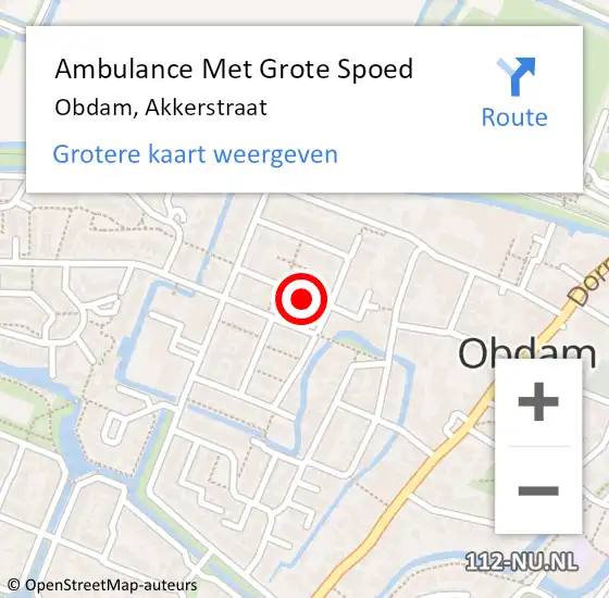 Locatie op kaart van de 112 melding: Ambulance Met Grote Spoed Naar Obdam, Akkerstraat op 10 april 2014 02:52