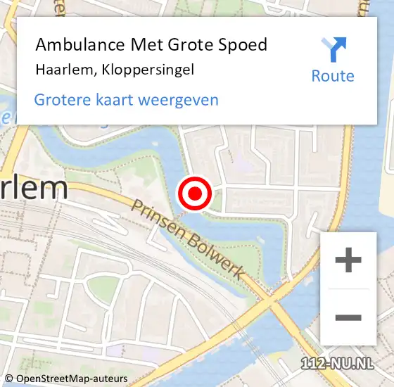 Locatie op kaart van de 112 melding: Ambulance Met Grote Spoed Naar Haarlem, Kloppersingel op 8 augustus 2019 09:26