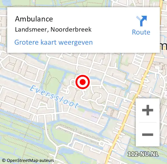 Locatie op kaart van de 112 melding: Ambulance Landsmeer, Noorderbreek op 8 augustus 2019 09:59