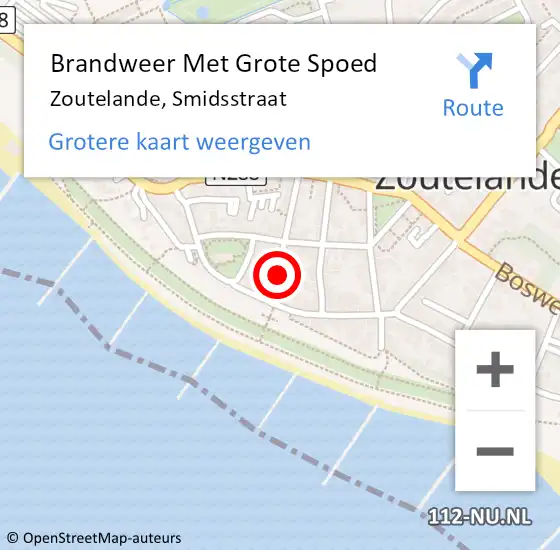 Locatie op kaart van de 112 melding: Brandweer Met Grote Spoed Naar Zoutelande, Smidsstraat op 8 augustus 2019 10:45
