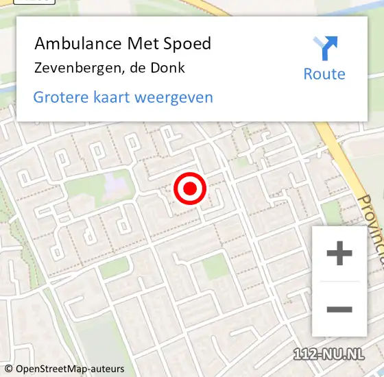 Locatie op kaart van de 112 melding: Ambulance Met Spoed Naar Zevenbergen, de Donk op 8 augustus 2019 10:47