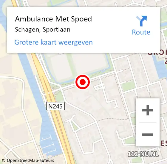 Locatie op kaart van de 112 melding: Ambulance Met Spoed Naar Schagen, Sportlaan op 8 augustus 2019 11:00