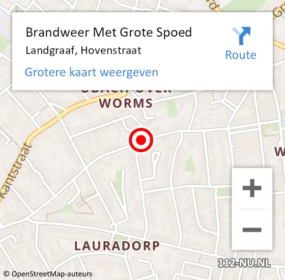 Locatie op kaart van de 112 melding: Brandweer Met Grote Spoed Naar Landgraaf, Hovenstraat op 8 augustus 2019 11:11