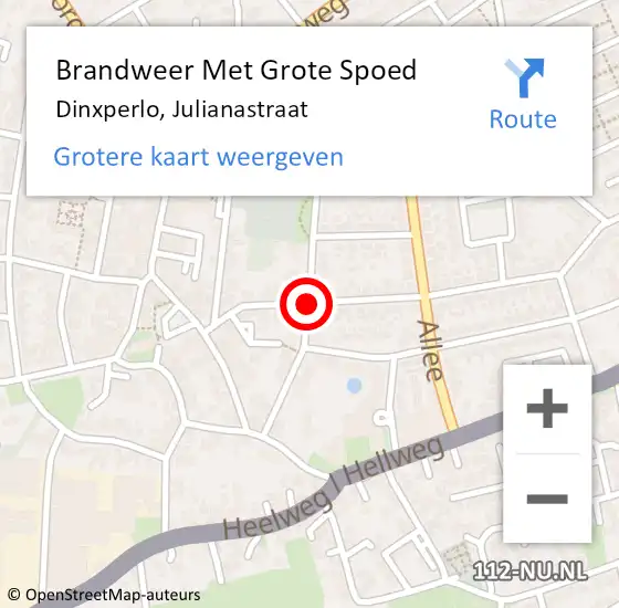 Locatie op kaart van de 112 melding: Brandweer Met Grote Spoed Naar Dinxperlo, Julianastraat op 10 april 2014 04:33