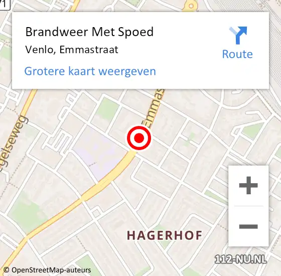 Locatie op kaart van de 112 melding: Brandweer Met Spoed Naar Venlo, Emmastraat op 8 augustus 2019 12:52