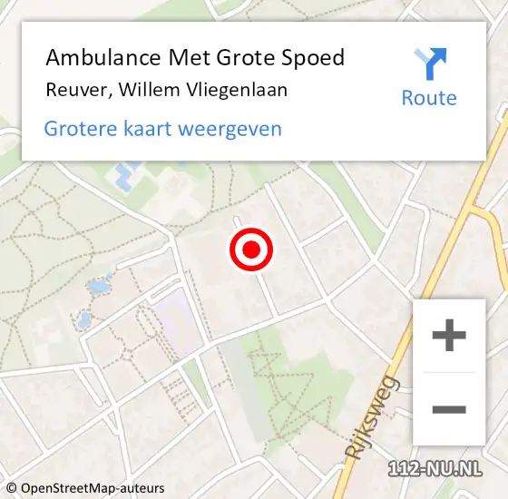 Locatie op kaart van de 112 melding: Ambulance Met Grote Spoed Naar Reuver, Willem Vliegenlaan op 10 april 2014 04:45