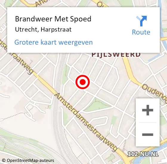 Locatie op kaart van de 112 melding: Brandweer Met Spoed Naar Utrecht, Harpstraat op 8 augustus 2019 14:28