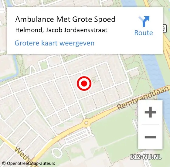 Locatie op kaart van de 112 melding: Ambulance Met Grote Spoed Naar Helmond, Jacob Jordaensstraat op 8 augustus 2019 14:36