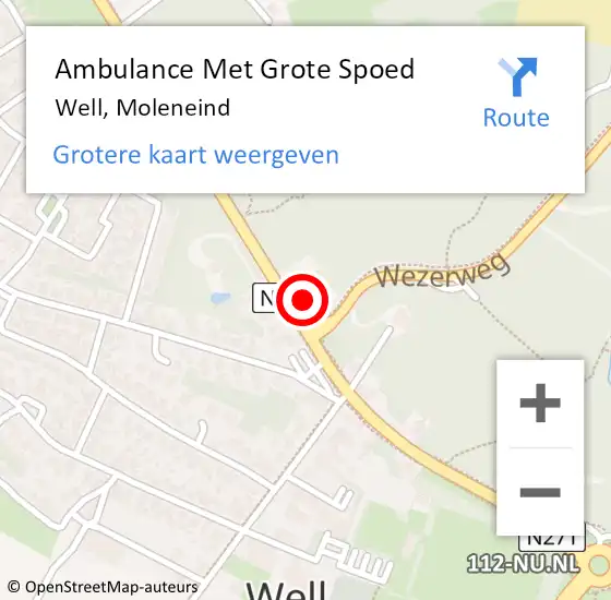 Locatie op kaart van de 112 melding: Ambulance Met Grote Spoed Naar Well, Moleneind op 8 augustus 2019 16:11
