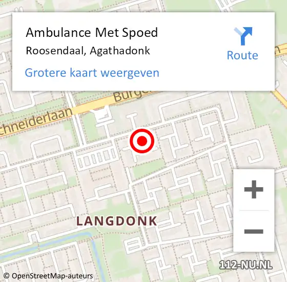 Locatie op kaart van de 112 melding: Ambulance Met Spoed Naar Roosendaal, Agathadonk op 8 augustus 2019 16:13