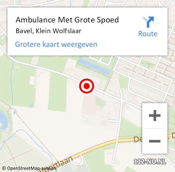 Locatie op kaart van de 112 melding: Ambulance Met Grote Spoed Naar Bavel, Klein Wolfslaar op 8 augustus 2019 16:21