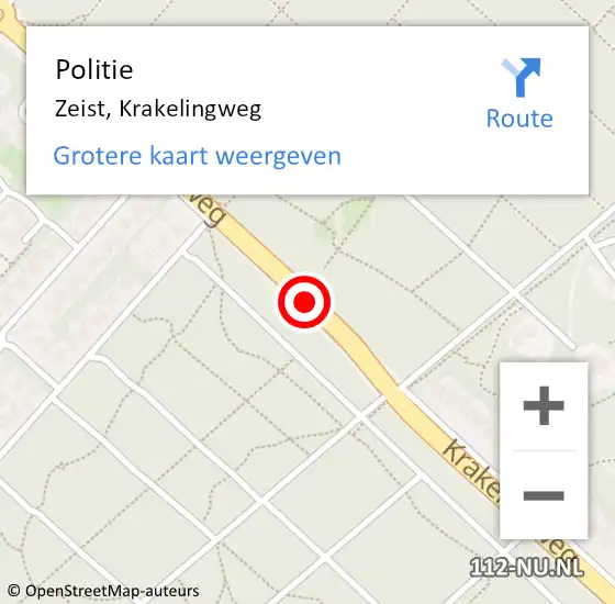 Locatie op kaart van de 112 melding: Politie Zeist, Krakelingweg op 8 augustus 2019 16:54