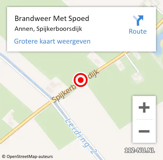 Locatie op kaart van de 112 melding: Brandweer Met Spoed Naar Annen, Spijkerboorsdijk op 8 augustus 2019 17:01