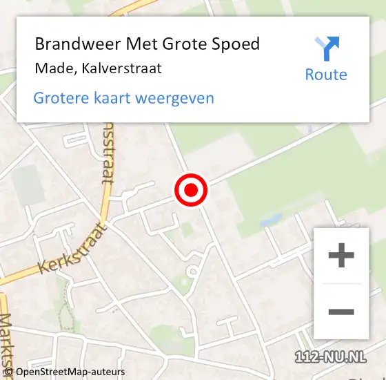 Locatie op kaart van de 112 melding: Brandweer Met Grote Spoed Naar Made, Kalverstraat op 8 augustus 2019 17:17