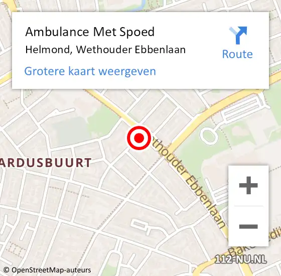 Locatie op kaart van de 112 melding: Ambulance Met Spoed Naar Helmond, Wethouder Ebbenlaan op 8 augustus 2019 17:50