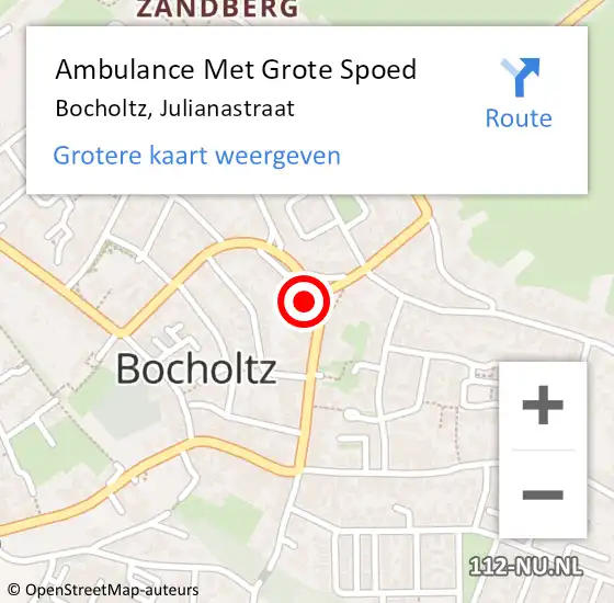 Locatie op kaart van de 112 melding: Ambulance Met Grote Spoed Naar Bocholtz, Julianastraat op 10 april 2014 07:08