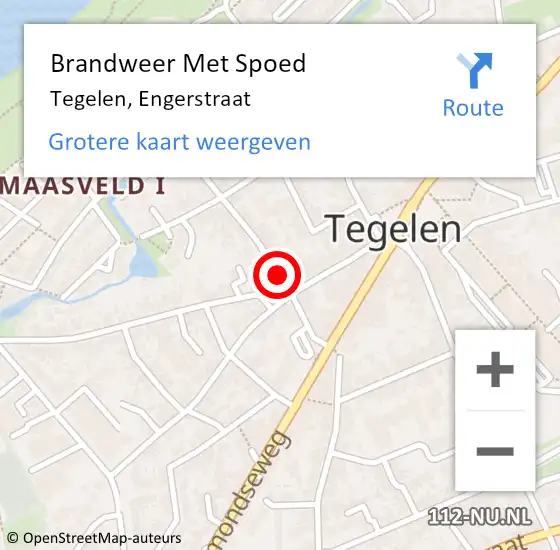 Locatie op kaart van de 112 melding: Brandweer Met Spoed Naar Tegelen, Engerstraat op 8 augustus 2019 18:35