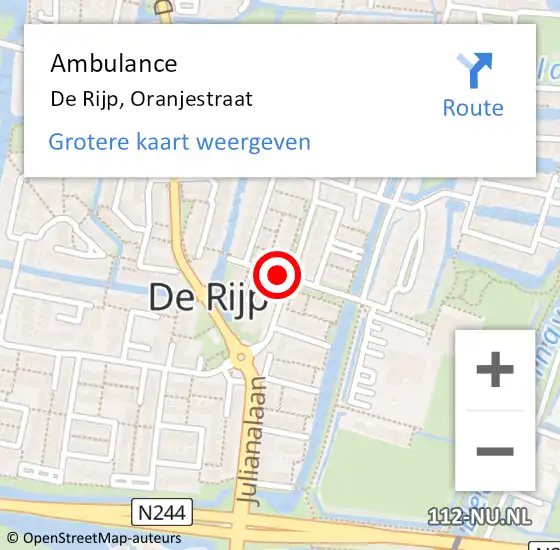 Locatie op kaart van de 112 melding: Ambulance De Rijp, Oranjestraat op 8 augustus 2019 18:44