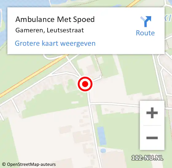 Locatie op kaart van de 112 melding: Ambulance Met Spoed Naar Gameren, Leutsestraat op 8 augustus 2019 21:28