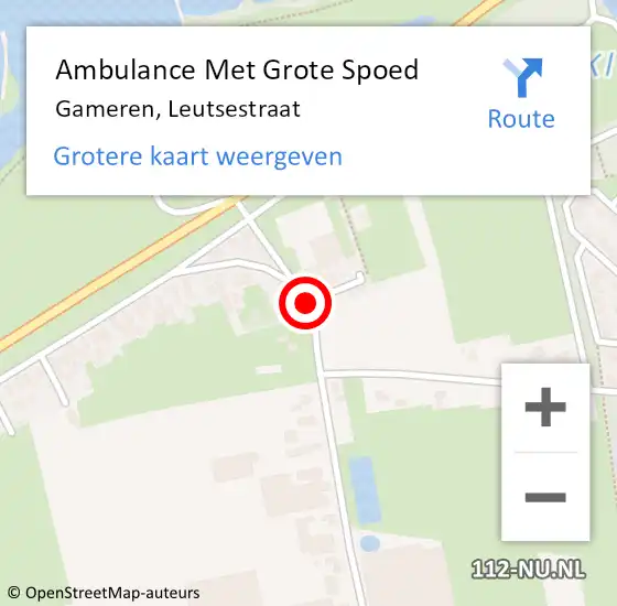 Locatie op kaart van de 112 melding: Ambulance Met Grote Spoed Naar Gameren, Leutsestraat op 8 augustus 2019 21:34
