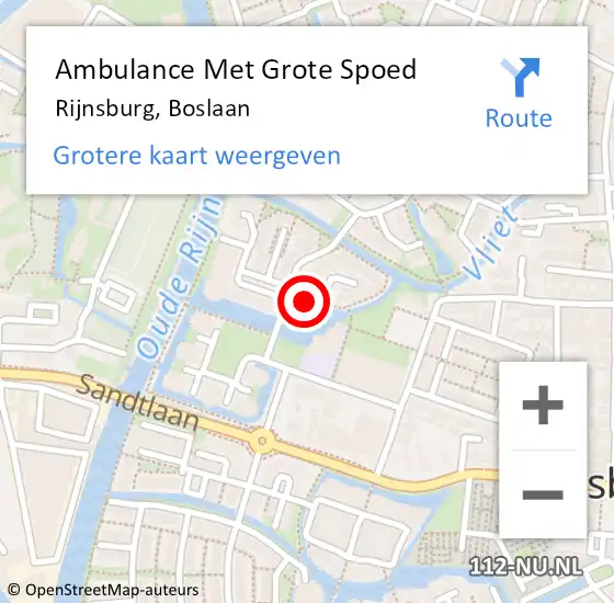 Locatie op kaart van de 112 melding: Ambulance Met Grote Spoed Naar Rijnsburg, Boslaan op 8 augustus 2019 22:05
