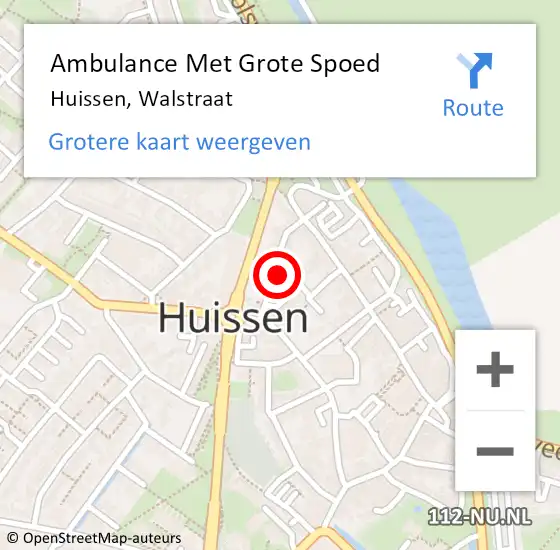 Locatie op kaart van de 112 melding: Ambulance Met Grote Spoed Naar Huissen, Walstraat op 8 augustus 2019 22:55