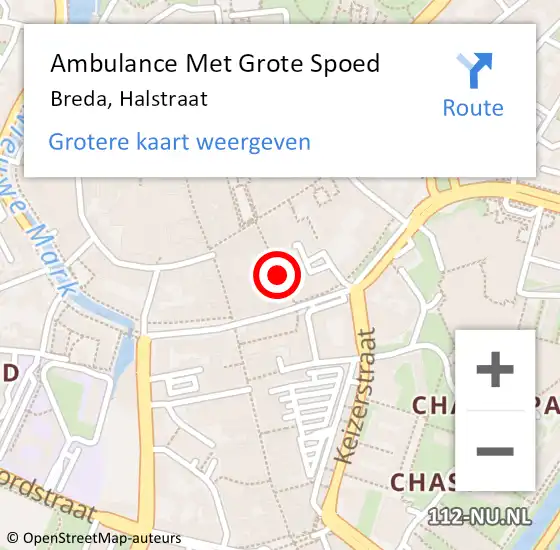 Locatie op kaart van de 112 melding: Ambulance Met Grote Spoed Naar Breda, Halstraat op 8 augustus 2019 23:03