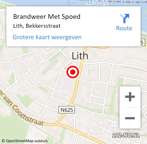 Locatie op kaart van de 112 melding: Brandweer Met Spoed Naar Lith, Bekkersstraat op 9 augustus 2019 00:20