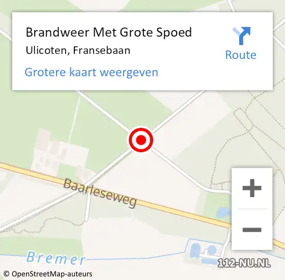 Locatie op kaart van de 112 melding: Brandweer Met Grote Spoed Naar Ulicoten, Fransebaan op 9 augustus 2019 07:46