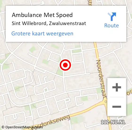 Locatie op kaart van de 112 melding: Ambulance Met Spoed Naar Sint Willebrord, Zwaluwenstraat op 9 augustus 2019 07:52